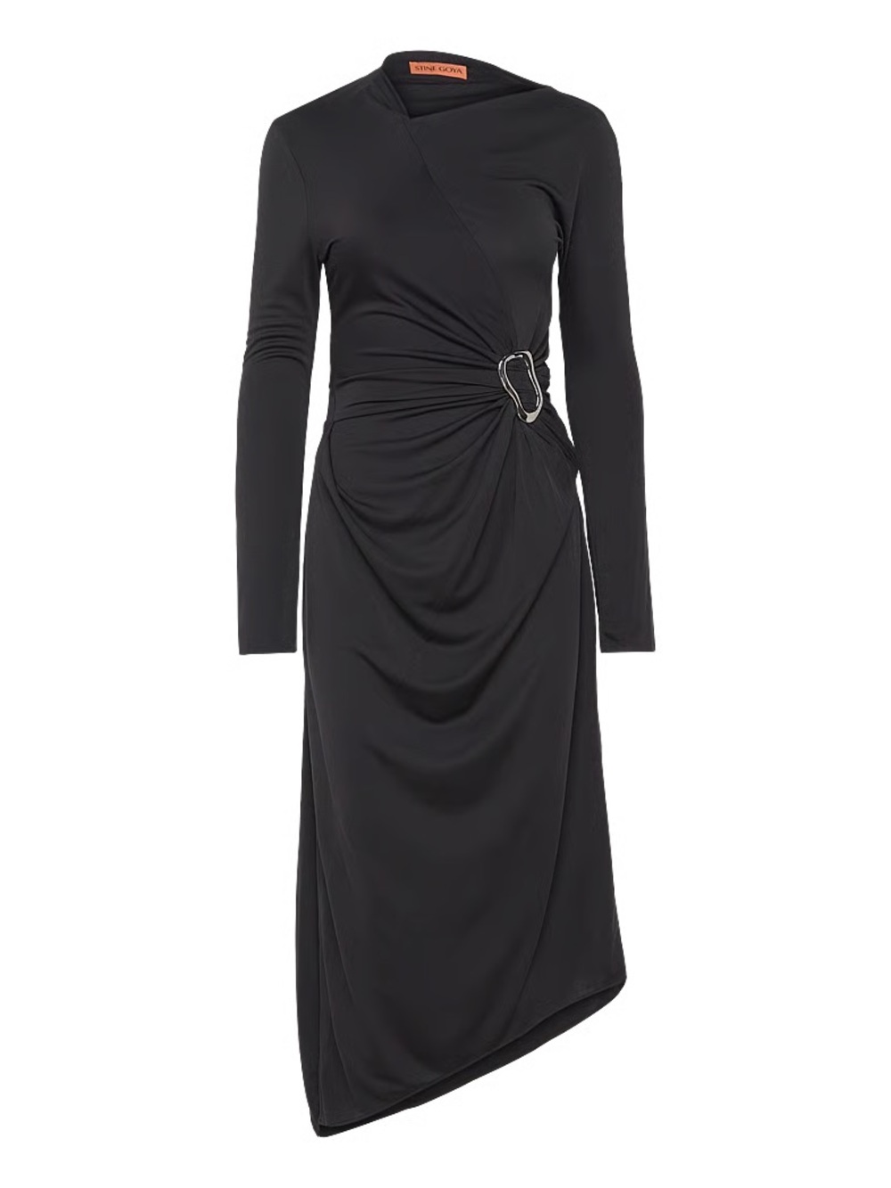 STINE GOYA long sleeve black midi dress with buckle XS NWT